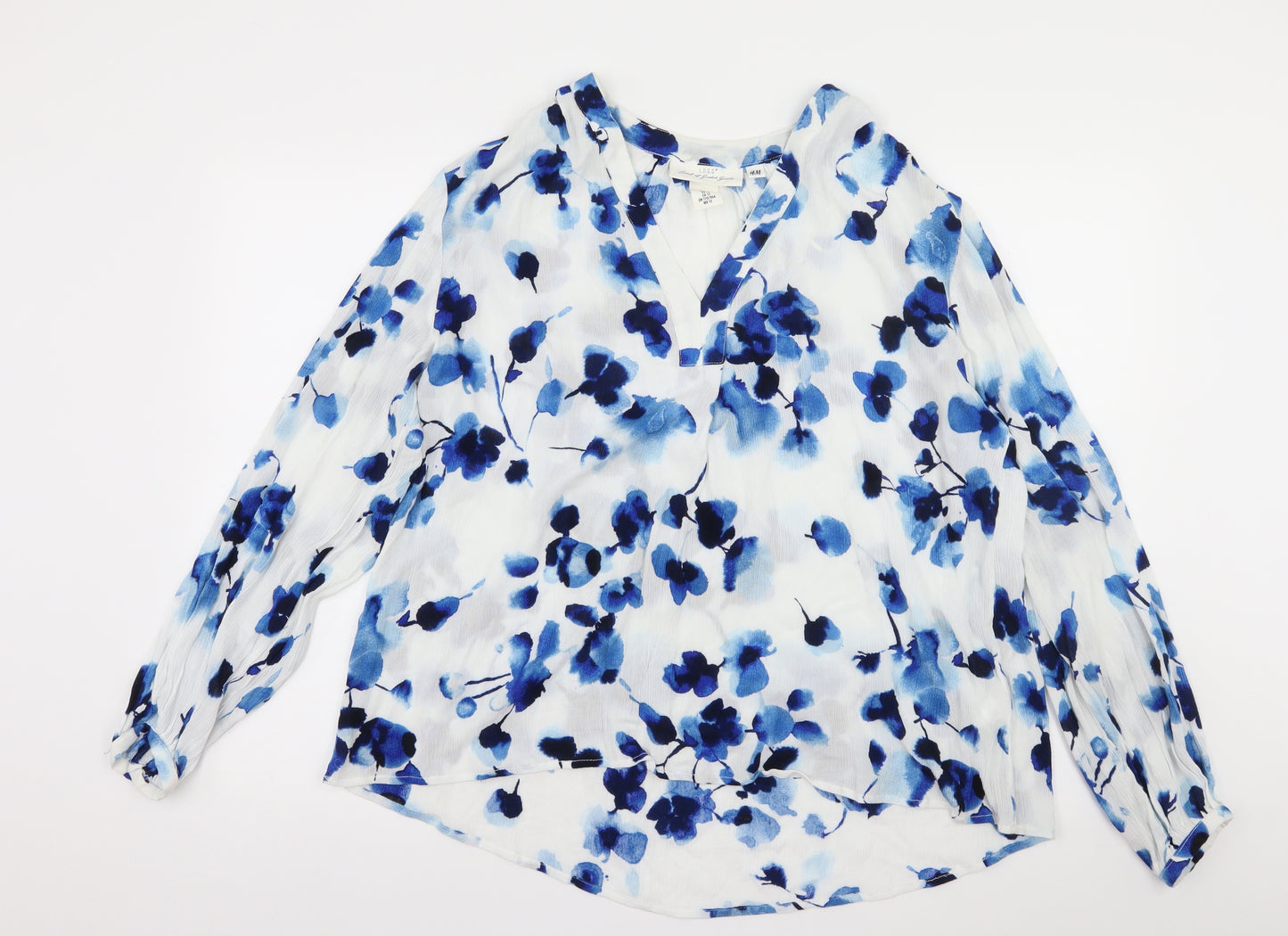 H&M Womens White Floral  Basic Blouse Size 14