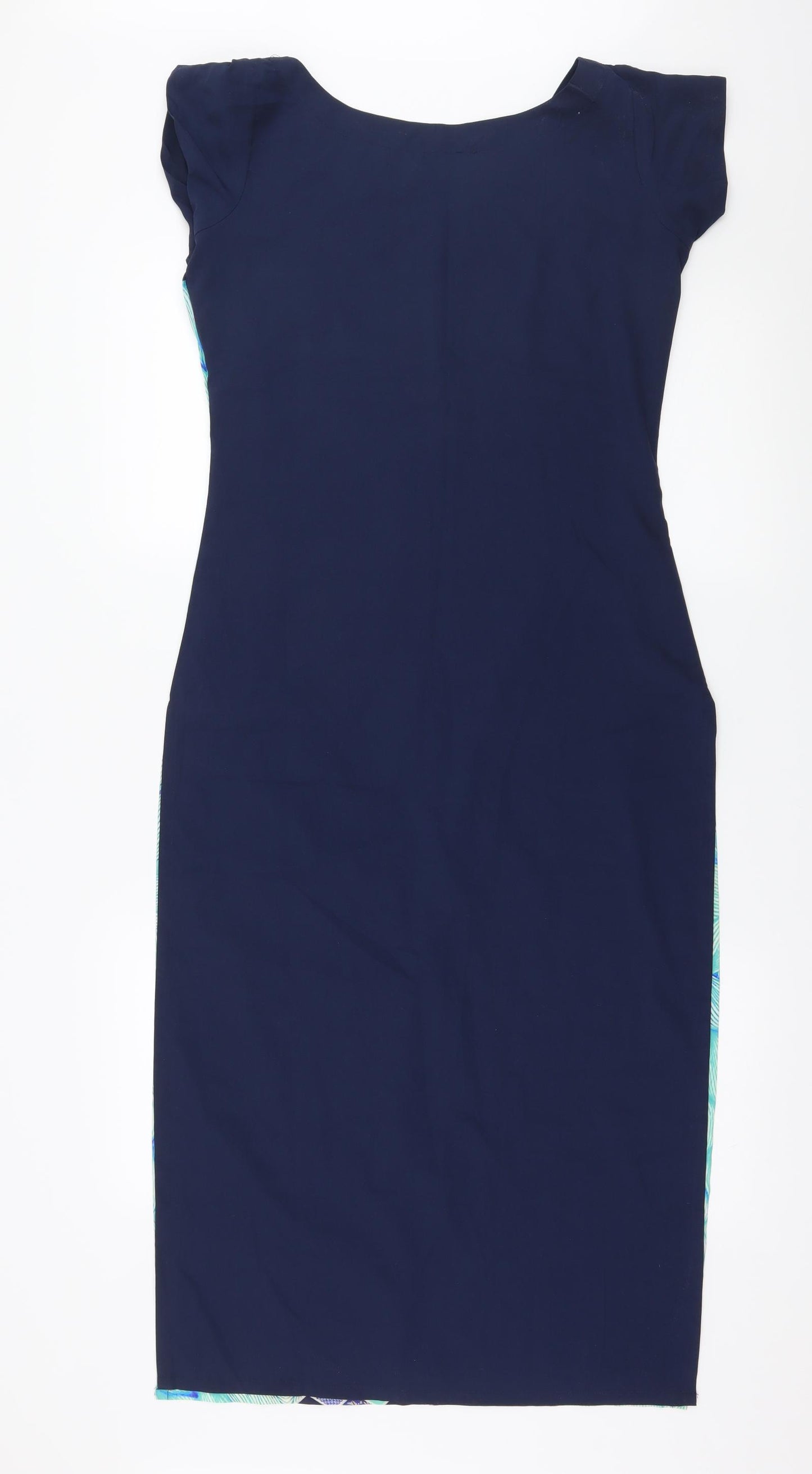 Ziyaa Womens Blue Geometric  Basic Blouse Size S  - Long Line