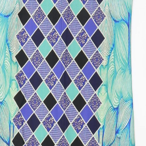 Ziyaa Womens Blue Geometric  Basic Blouse Size S  - Long Line
