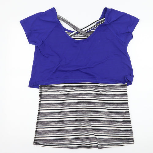 TU Womens Grey Striped Jersey Basic T-Shirt Size M