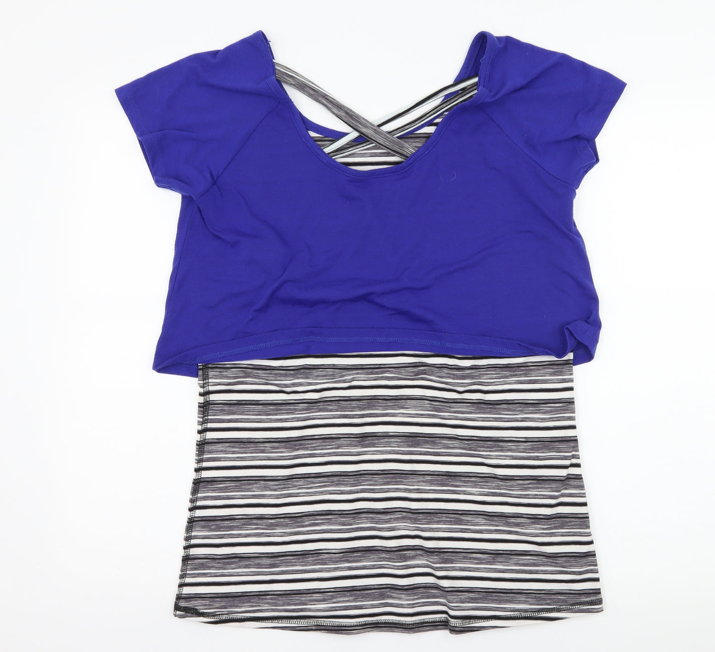 TU Womens Grey Striped Jersey Basic T-Shirt Size M