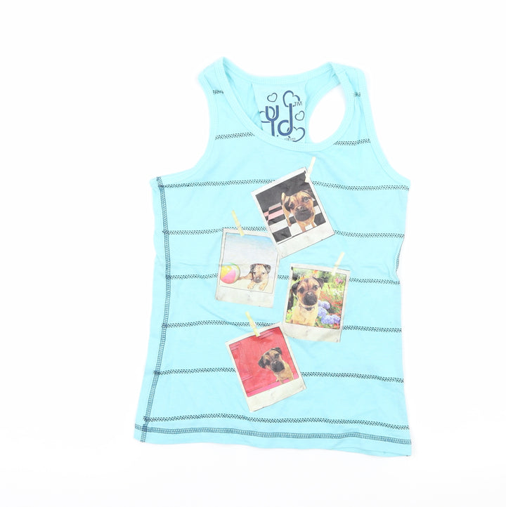 Young Dimension Girls Blue Striped Jersey Basic Tank Size 7-8 Years  - Puppy