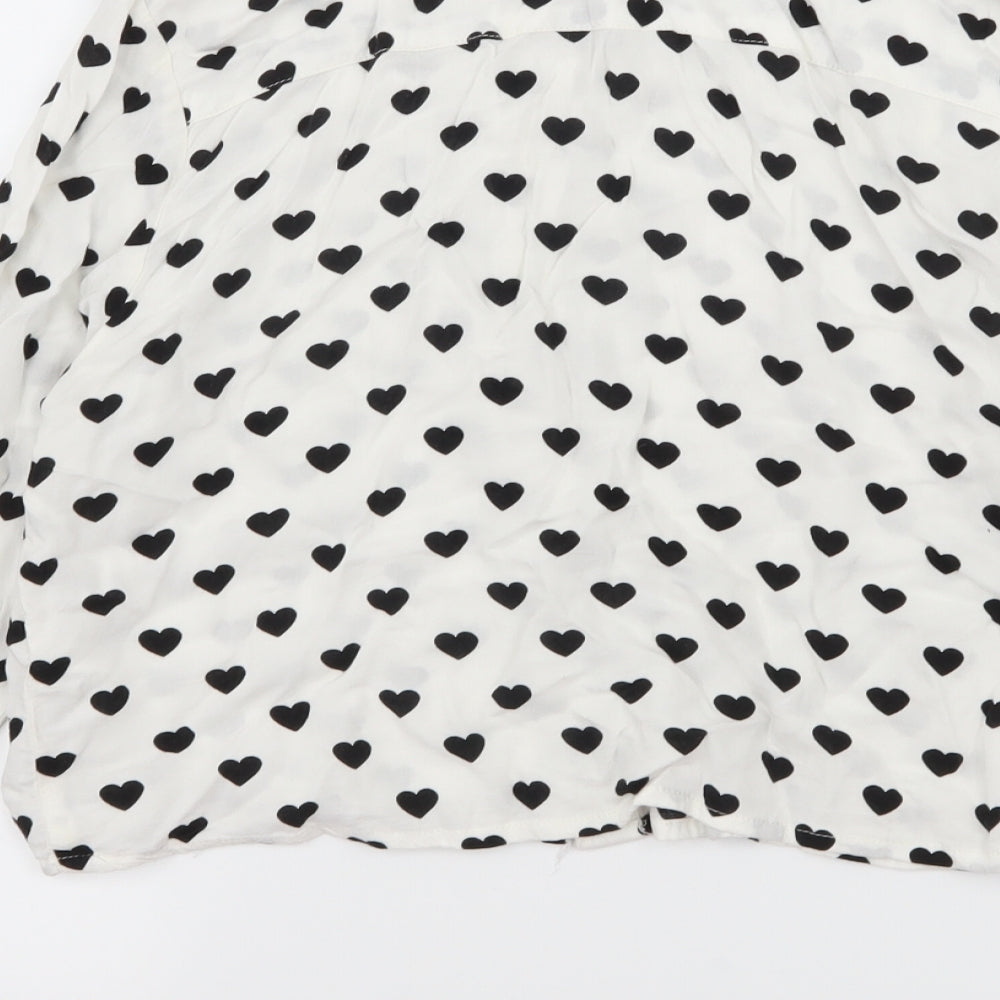 H&M Womens White Geometric  Basic Button-Up Size 10  - Cropped Love heart