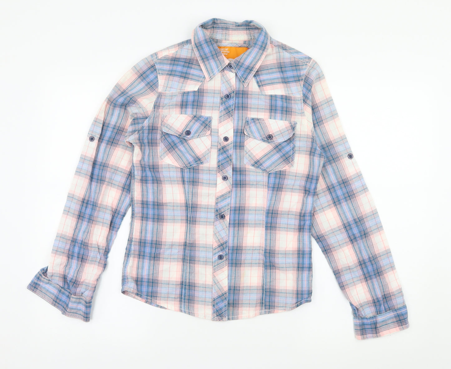 SoulCal&Co Womens Blue Plaid  Basic Button-Up Size 10