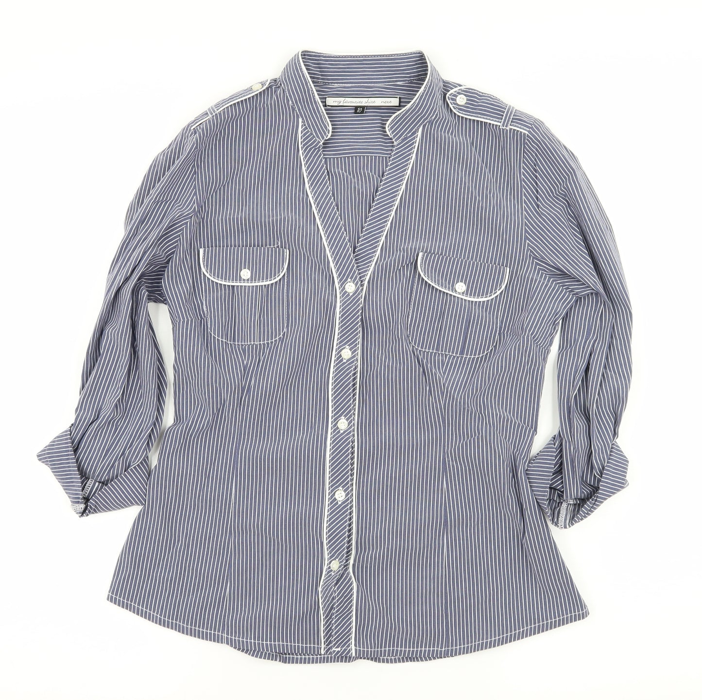 NEXT Womens Blue Striped  Basic Button-Up Size 10