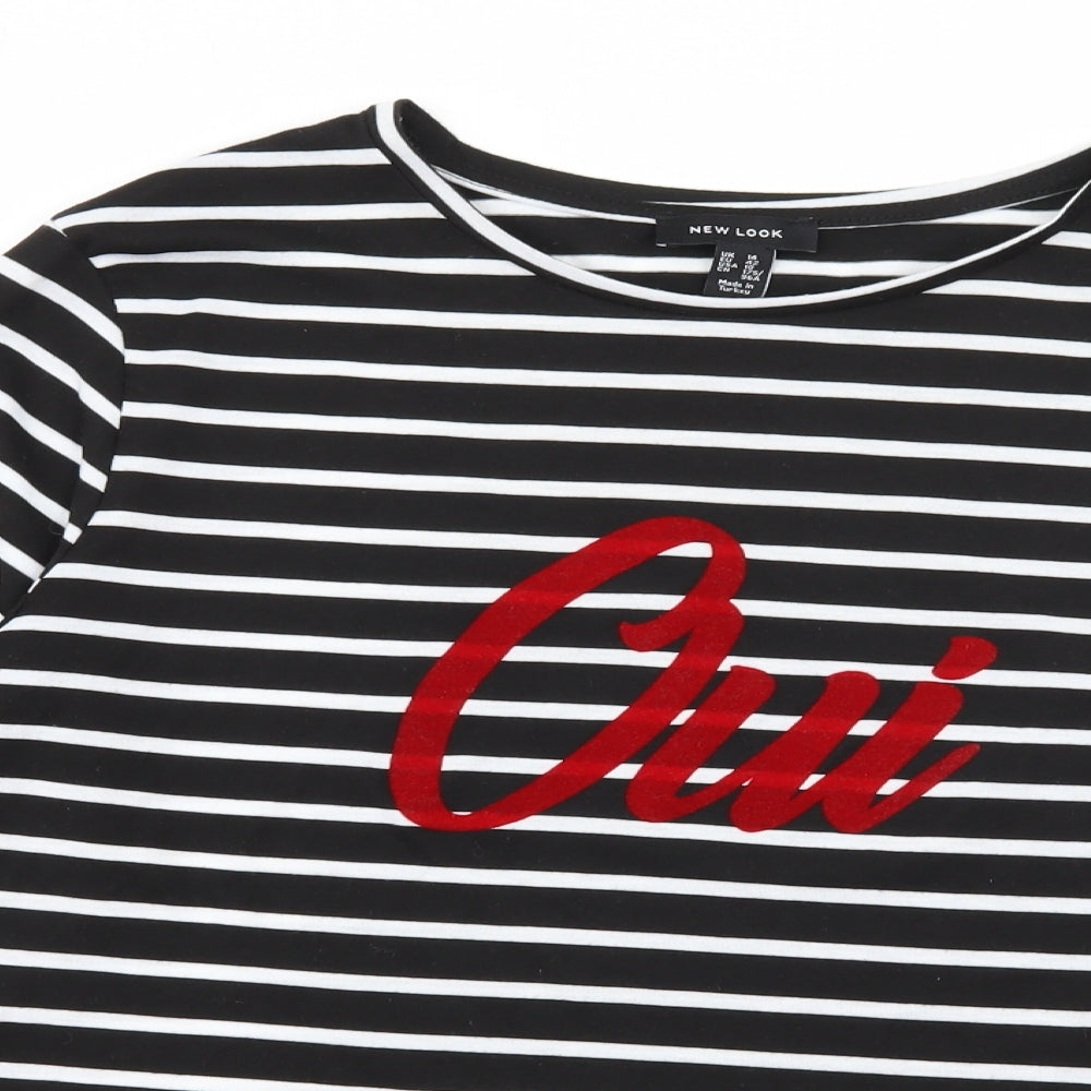 New Look Womens Black Striped Jersey Basic T-Shirt Size 14  - Oui