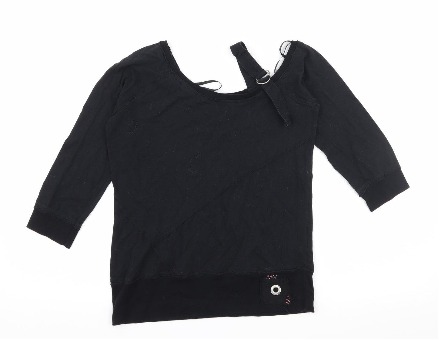 River Island Womens Black  Jersey Basic T-Shirt Size 10  - Cut Out Shoulder