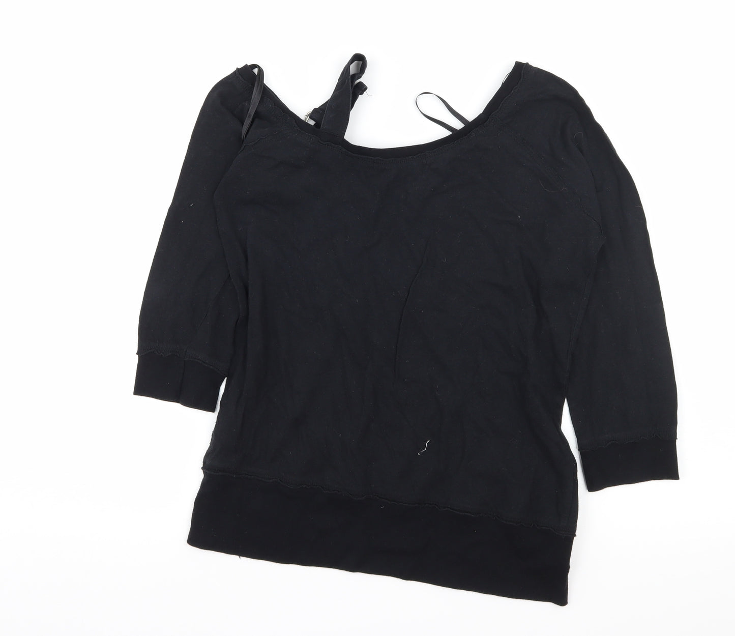 River Island Womens Black  Jersey Basic T-Shirt Size 10  - Cut Out Shoulder