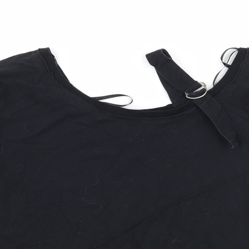 River Island Womens Black  Jersey Basic T-Shirt Size 10  - Cut Out Shoulder