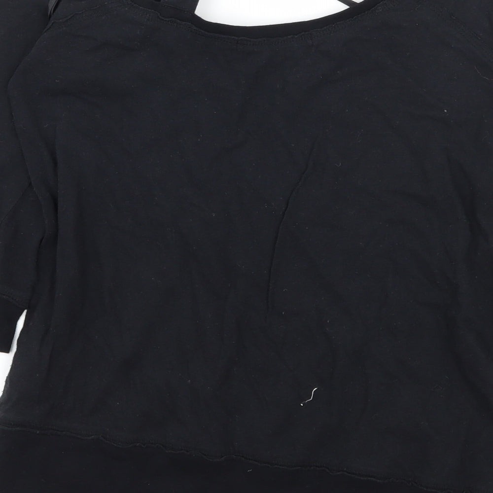 River Island Womens Black  Jersey Basic T-Shirt Size 10  - Cut Out Shoulder