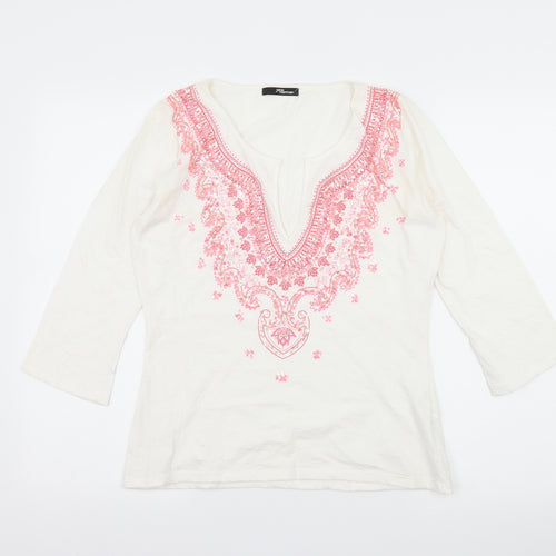 Jane Norman Womens White Geometric Jersey Basic T-Shirt Size 14