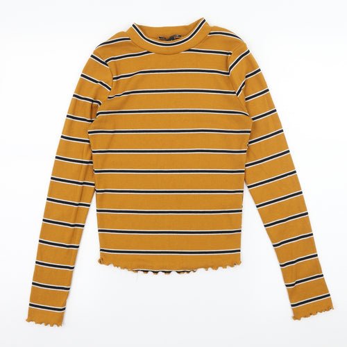 New Look Womens Yellow Striped Jersey Basic T-Shirt Size 8