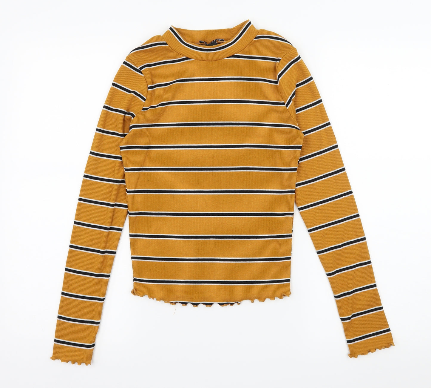 New Look Womens Yellow Striped Jersey Basic T-Shirt Size 8