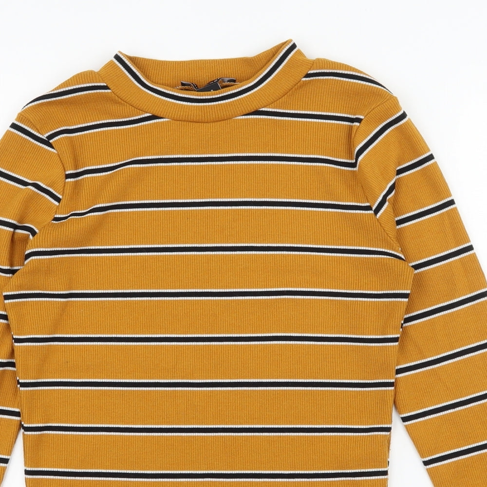 New Look Womens Yellow Striped Jersey Basic T-Shirt Size 8