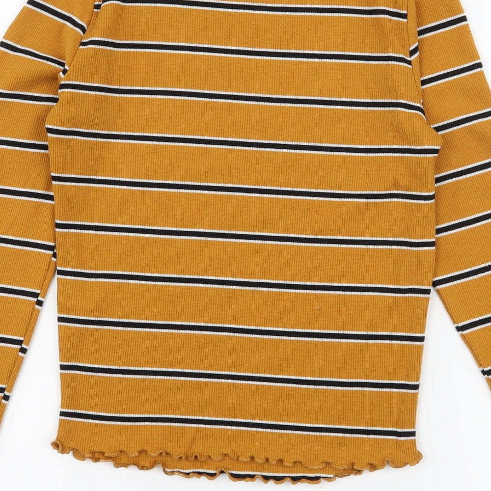 New Look Womens Yellow Striped Jersey Basic T-Shirt Size 8