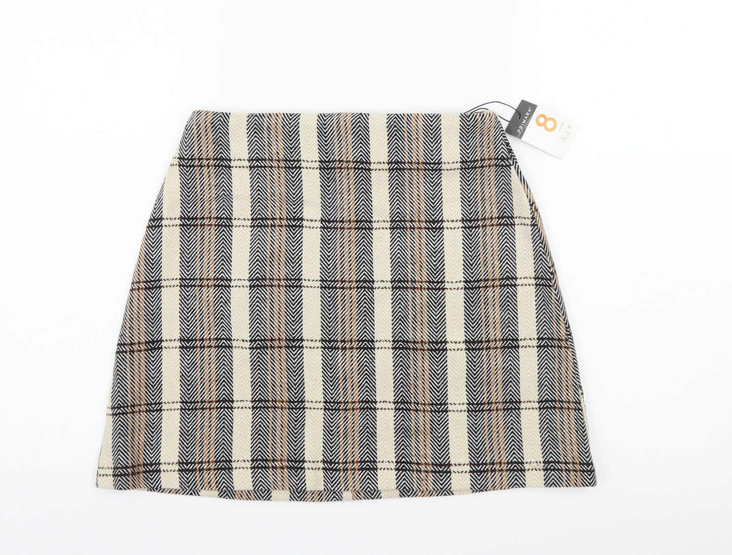 Primark Womens Beige Check  A-Line Skirt Size 8