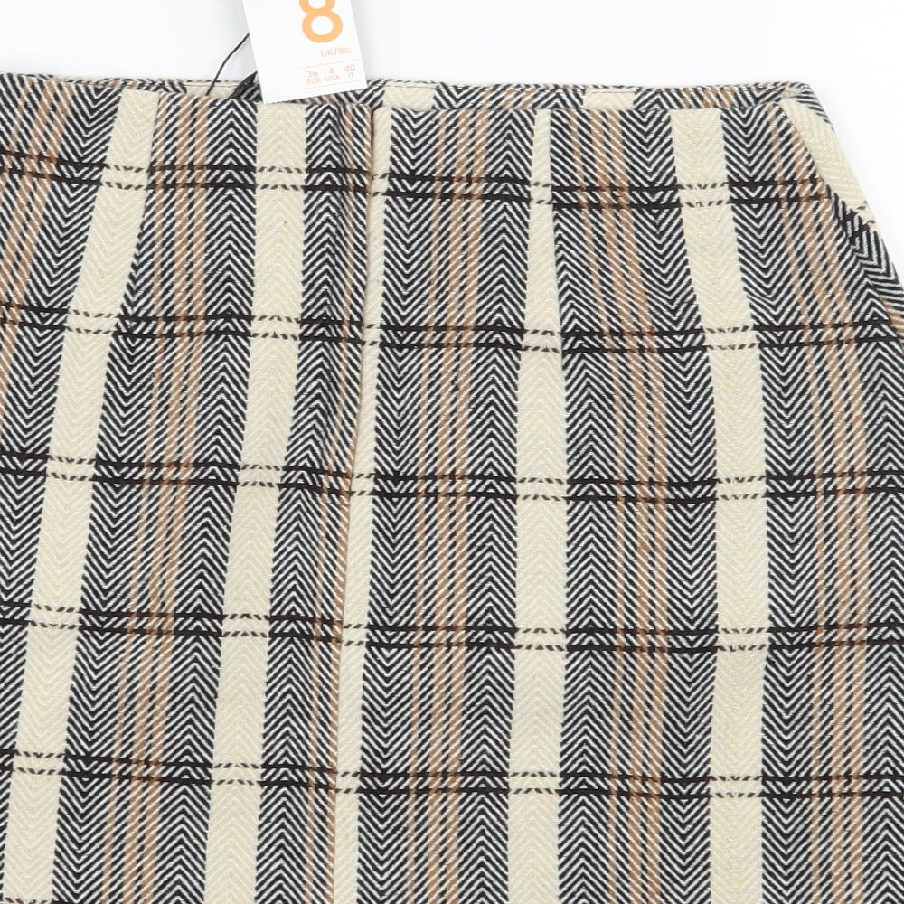 Primark Womens Beige Check  A-Line Skirt Size 8