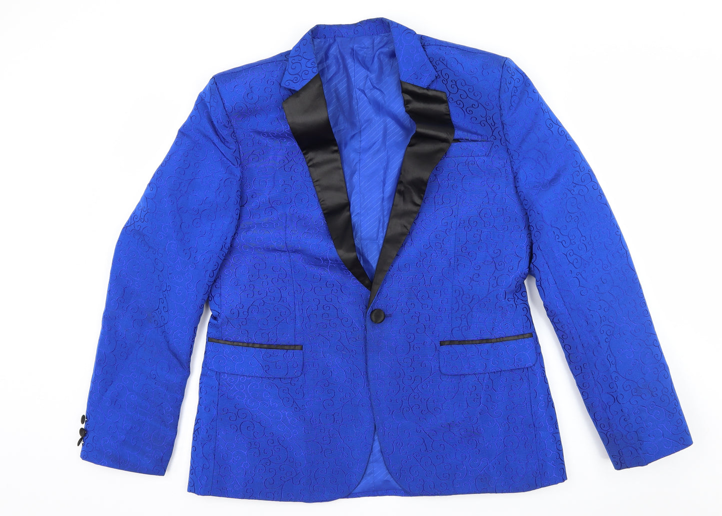 Lang Ku Mens Blue Geometric  Jacket Suit Size L