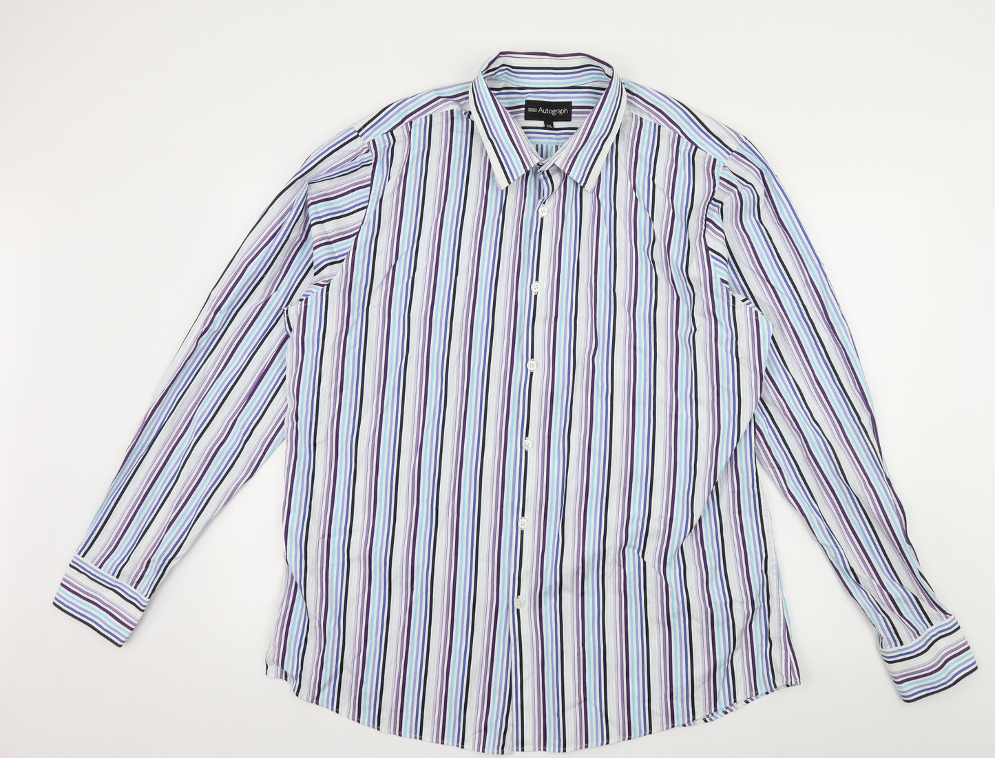 NEXT Mens White Striped   Dress Shirt Size 2XL