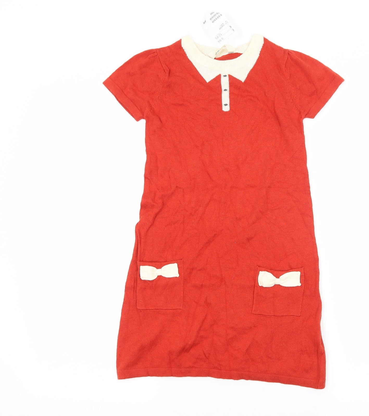 H&M Girls Red Geometric Knit T-Shirt Dress  Size 7-8 Years