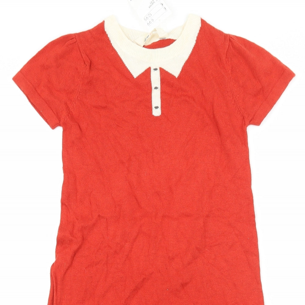 H&M Girls Red Geometric Knit T-Shirt Dress  Size 7-8 Years