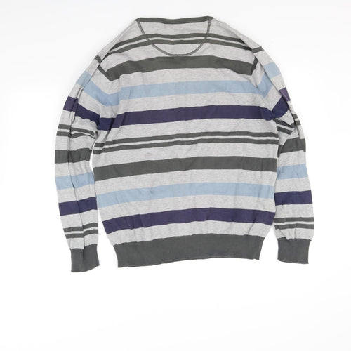 Cedar Wood State Mens Grey Striped  Pullover Jumper Size L