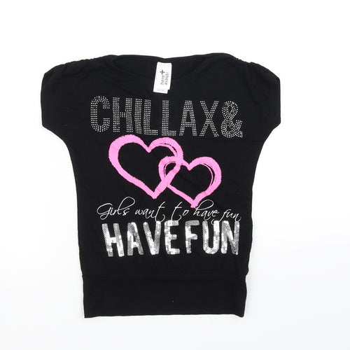 heart  Girls Black   Basic T-Shirt Size 7-8 Years