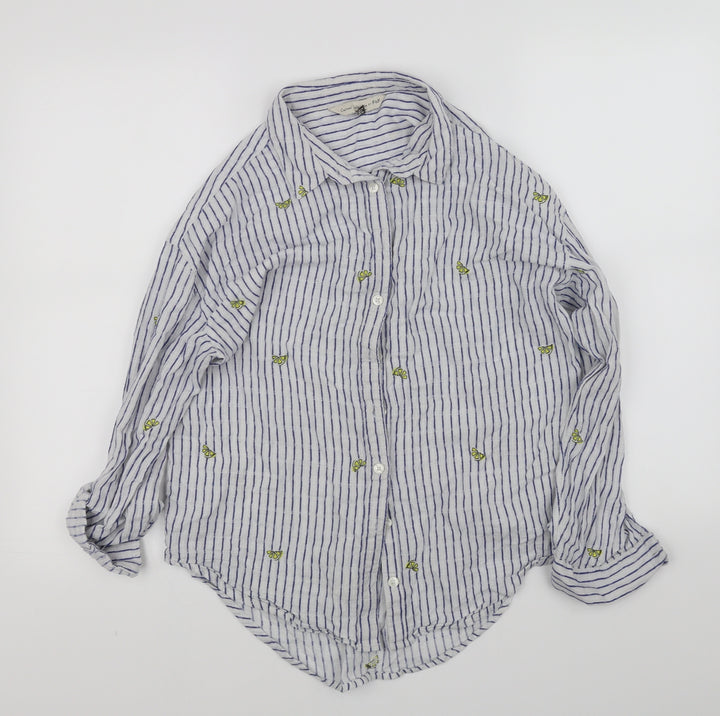 F&F Womens White Striped Basic Button-Up Size 10