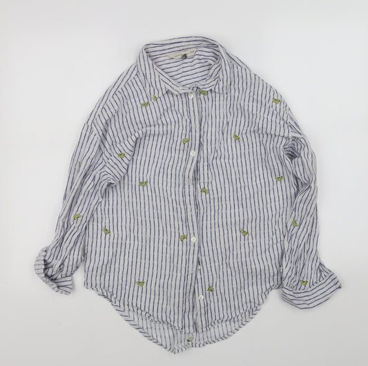 Front view of F&F women’s white striped basic button-up, size UK 10
