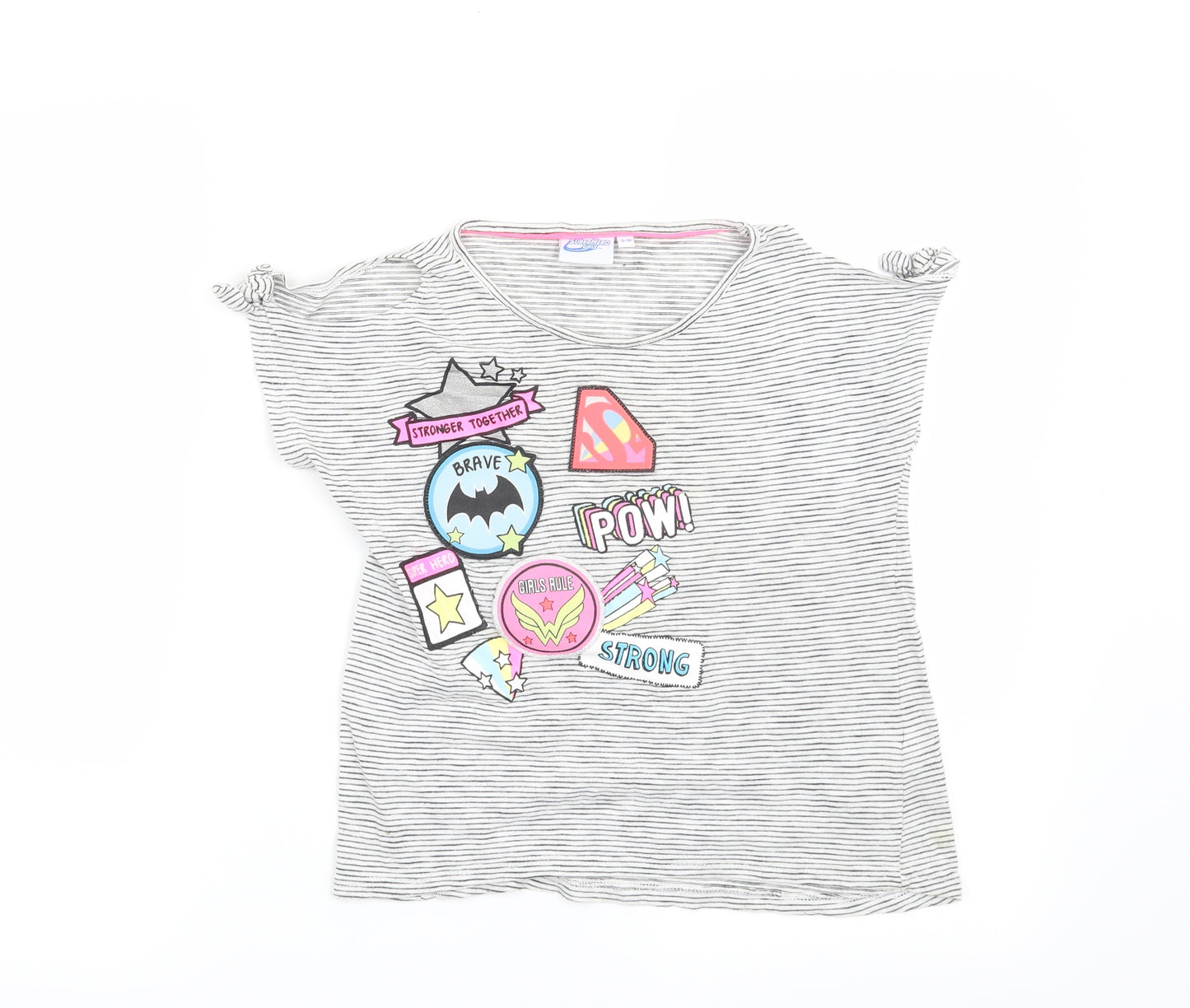 Superhero Girls Girls White Striped  Basic T-Shirt Size 9-10 Years  - Superhero Girls