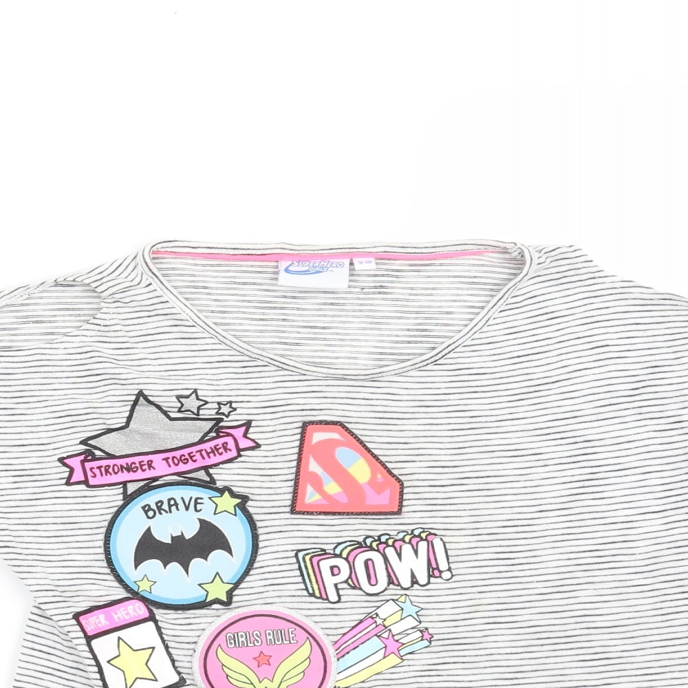 Superhero Girls Girls White Striped  Basic T-Shirt Size 9-10 Years  - Superhero Girls