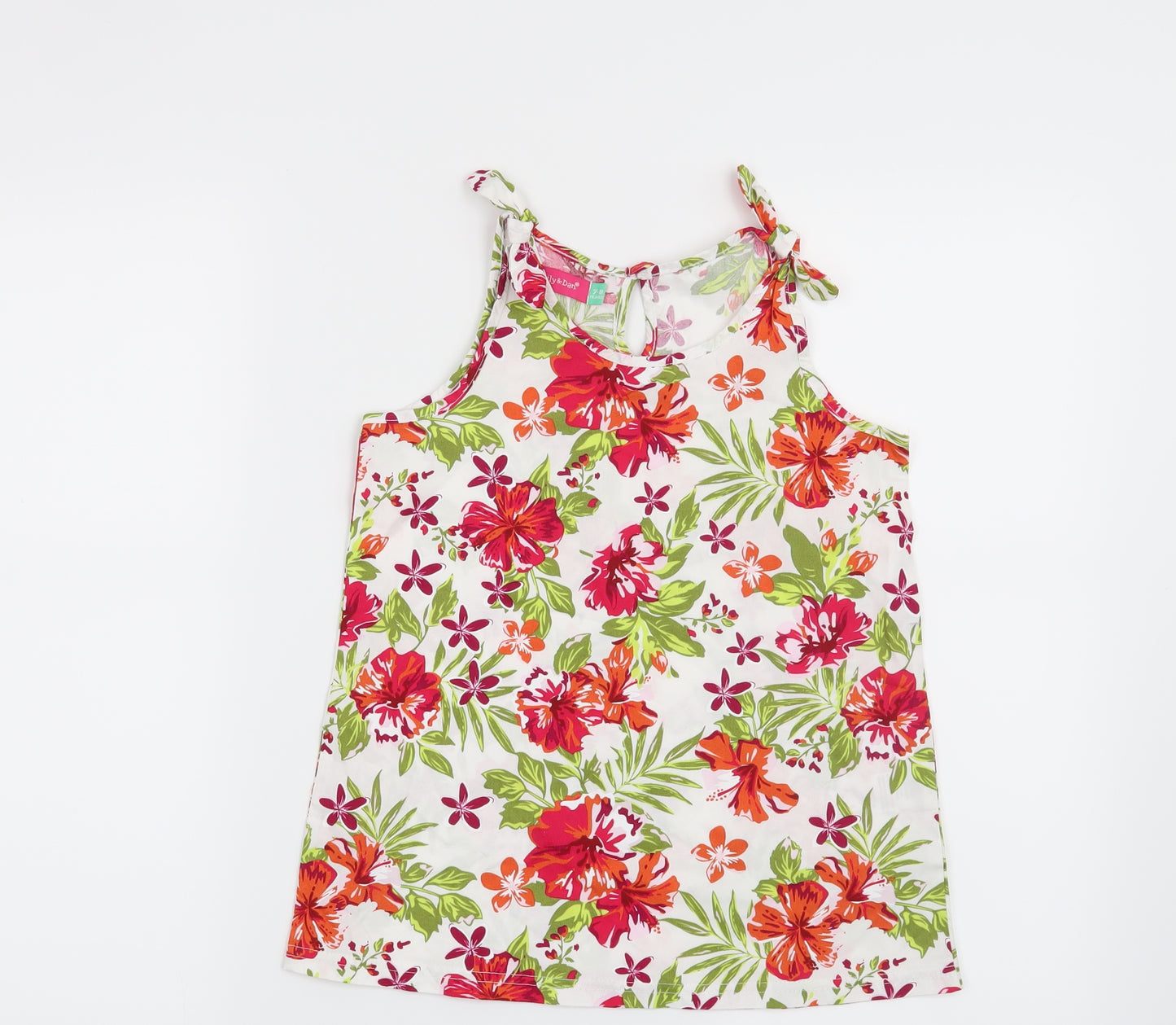Lily & Dan Girls White Floral  Basic Blouse Size 7-8 Years