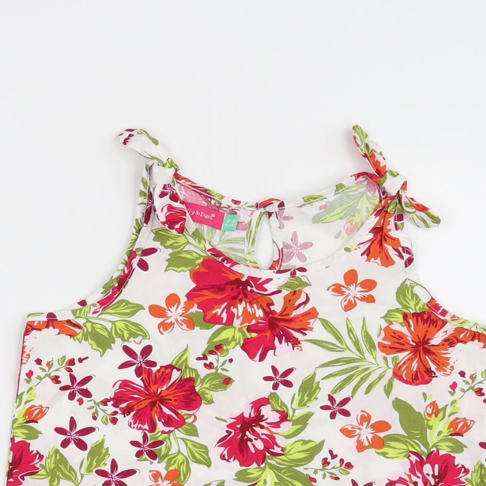 Lily & Dan Girls White Floral  Basic Blouse Size 7-8 Years