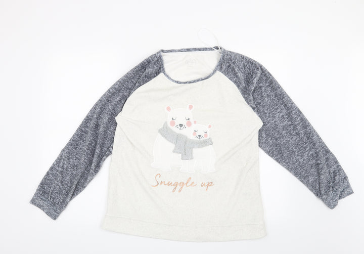 Nutmeg Womens Grey Solid  Top Pyjama Top Size 12  - Snuggle up Polar Bears
