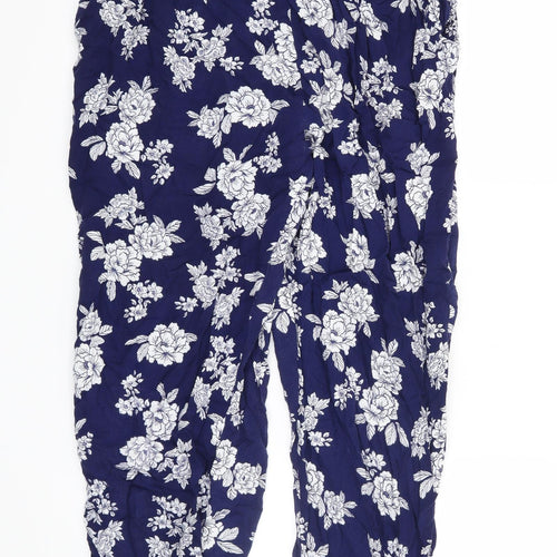 New Look Womens Blue Floral  Trousers  Size 18 L28 in