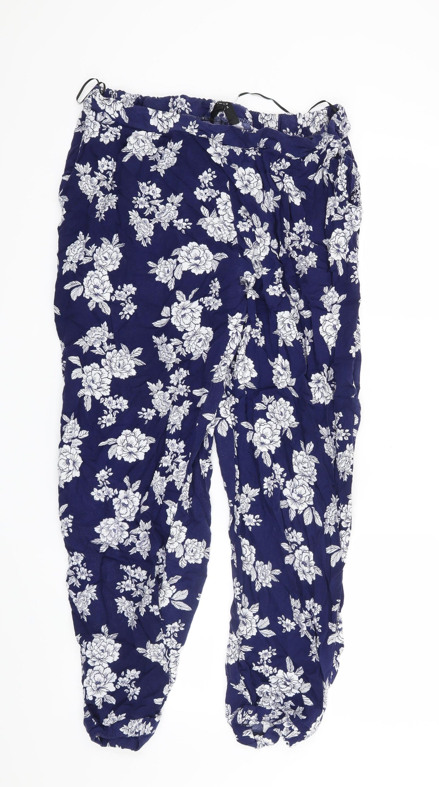 New Look Womens Blue Floral  Trousers  Size 18 L28 in