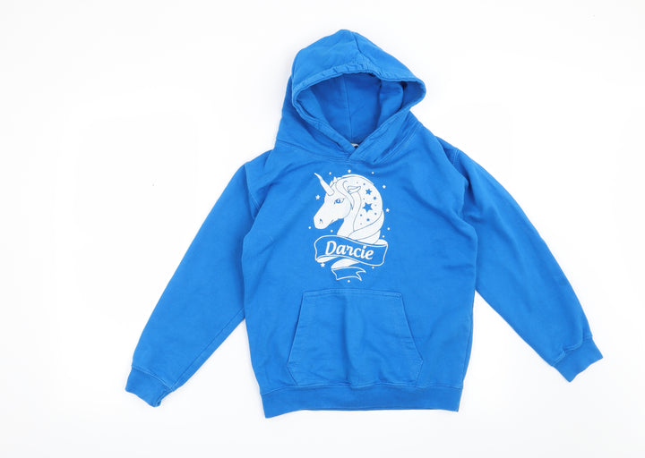 Awdis Girls Blue   Pullover Hoodie Size 9-10 Years  - Unicorn-Darcie