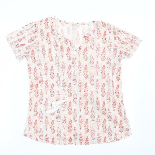 Preworn Womens White Geometric  Basic T-Shirt Size S