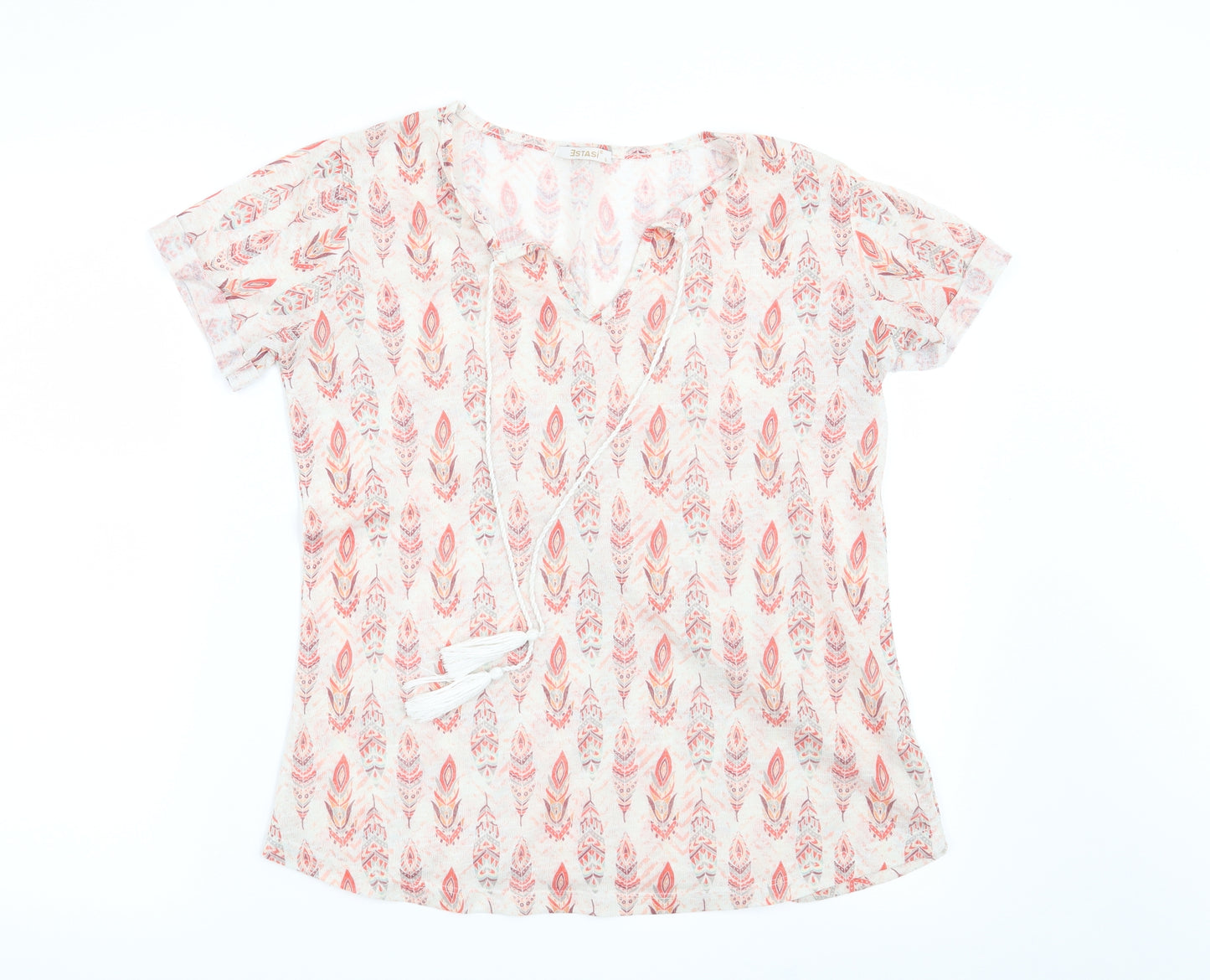 Preworn Womens White Geometric  Basic T-Shirt Size S