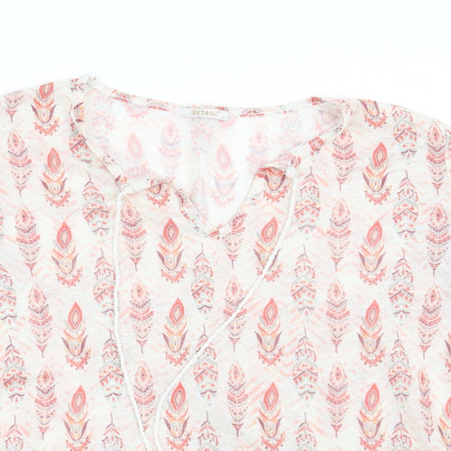 Preworn Womens White Geometric  Basic T-Shirt Size S