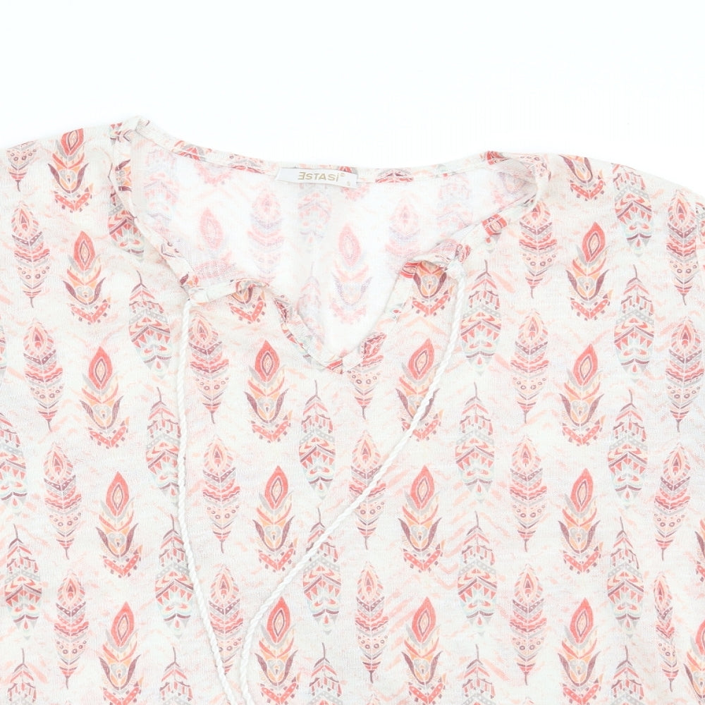Preworn Womens White Geometric  Basic T-Shirt Size S