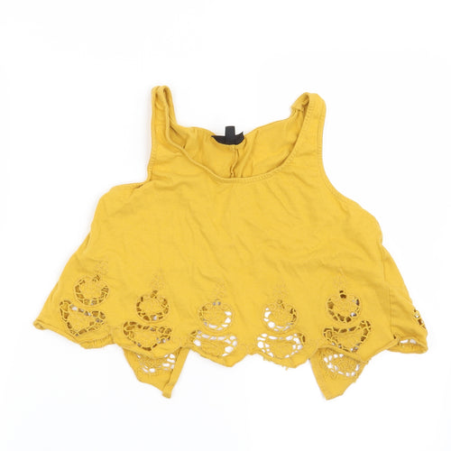 Topshop Womens Yellow Geometric  Cropped T-Shirt Size 8