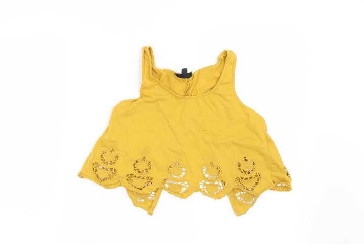 Topshop Womens Yellow Geometric Cropped T-Shirt Size 8