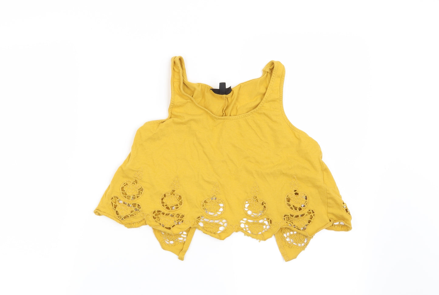 Topshop Womens Yellow Geometric  Cropped T-Shirt Size 8
