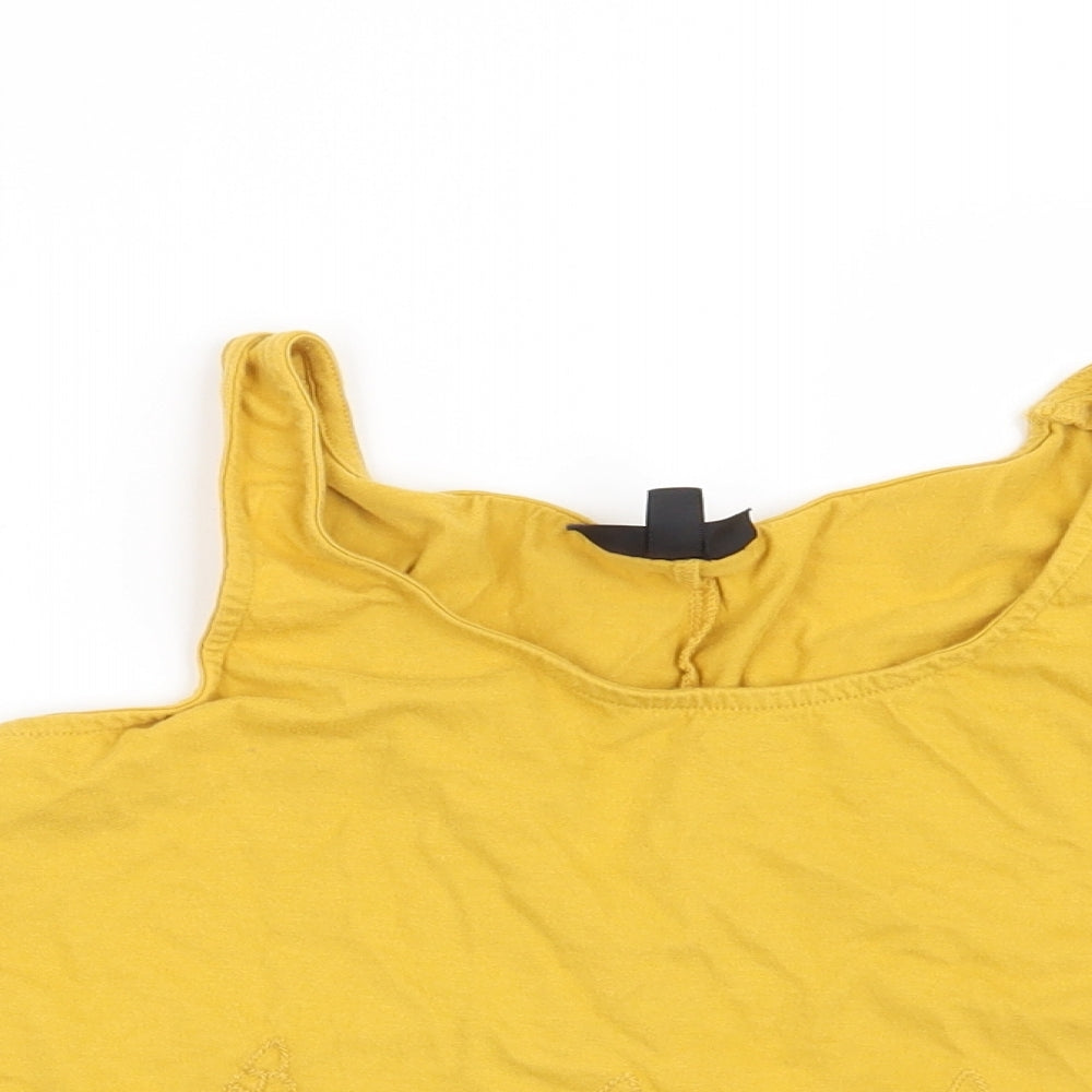 Topshop Womens Yellow Geometric  Cropped T-Shirt Size 8