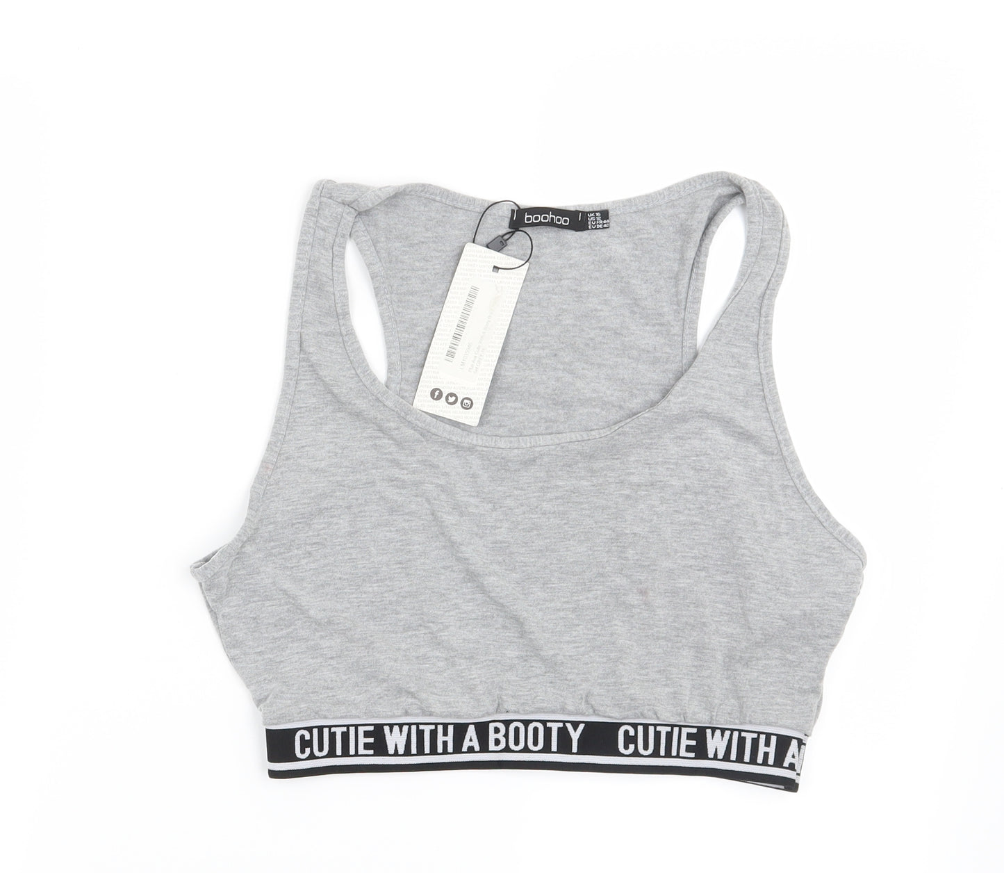 Boohoo Womens Grey   Cropped T-Shirt Size 16  - Cutie with a booty