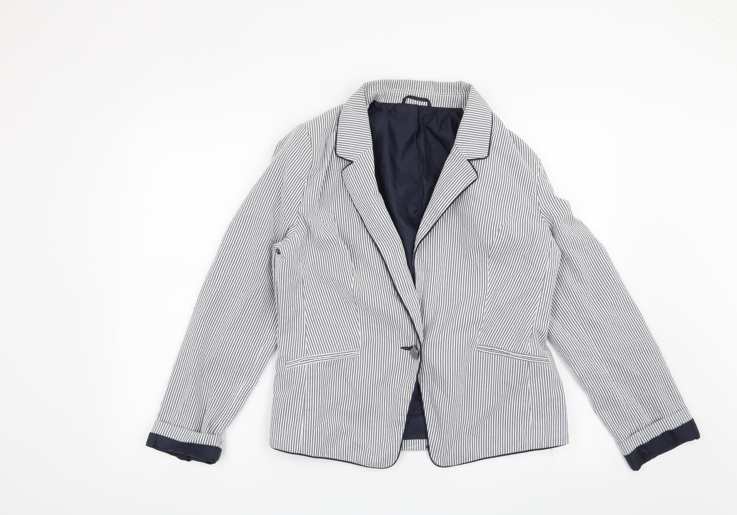 Preworn Womens Beige Striped  Jacket Blazer Size 14