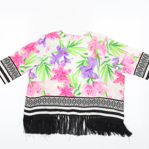 Miss Evie Girls White Floral  Kimono Blouse Size 7-8 Years