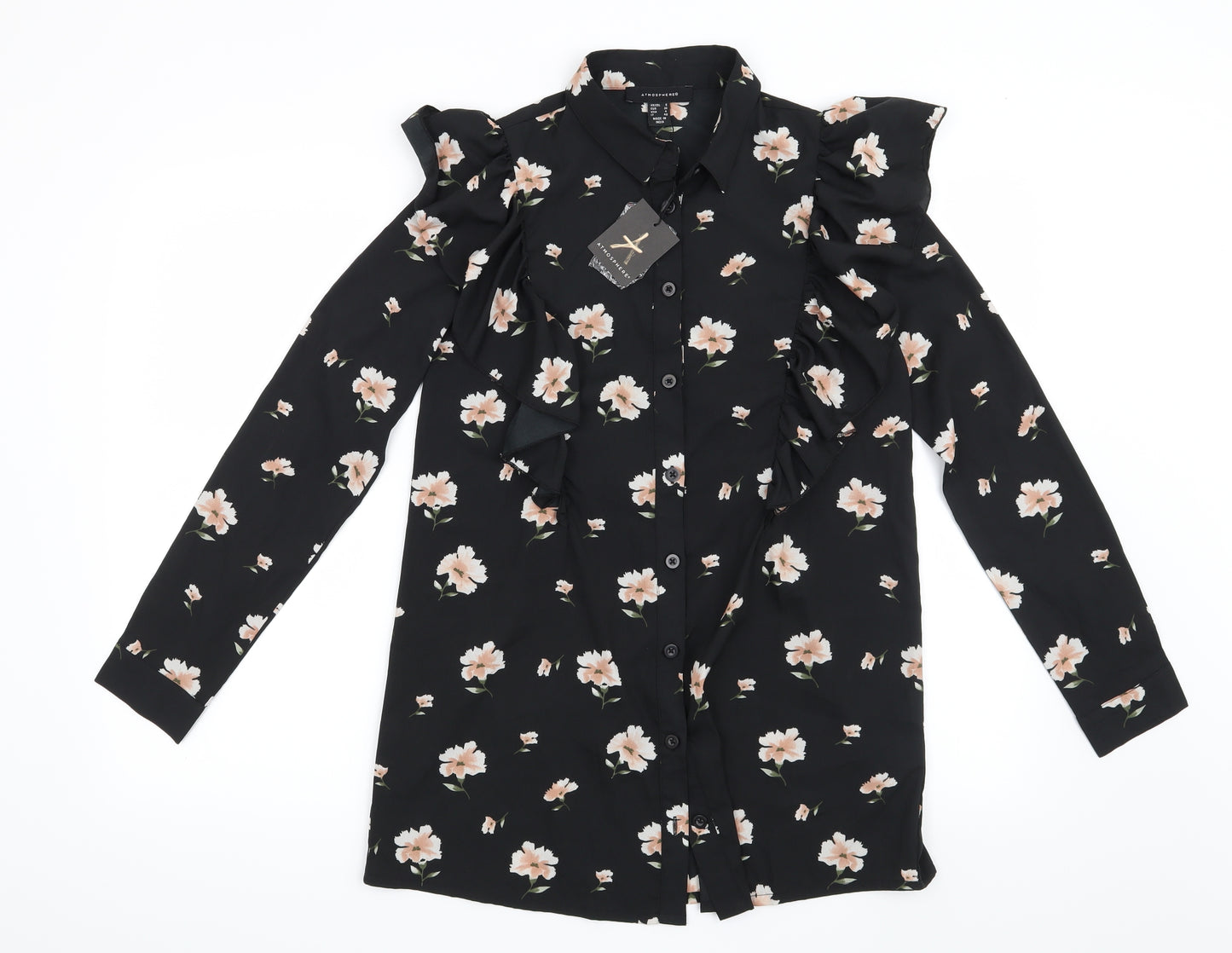 Atmosphere Womens Black Floral  Basic Blouse Size 8