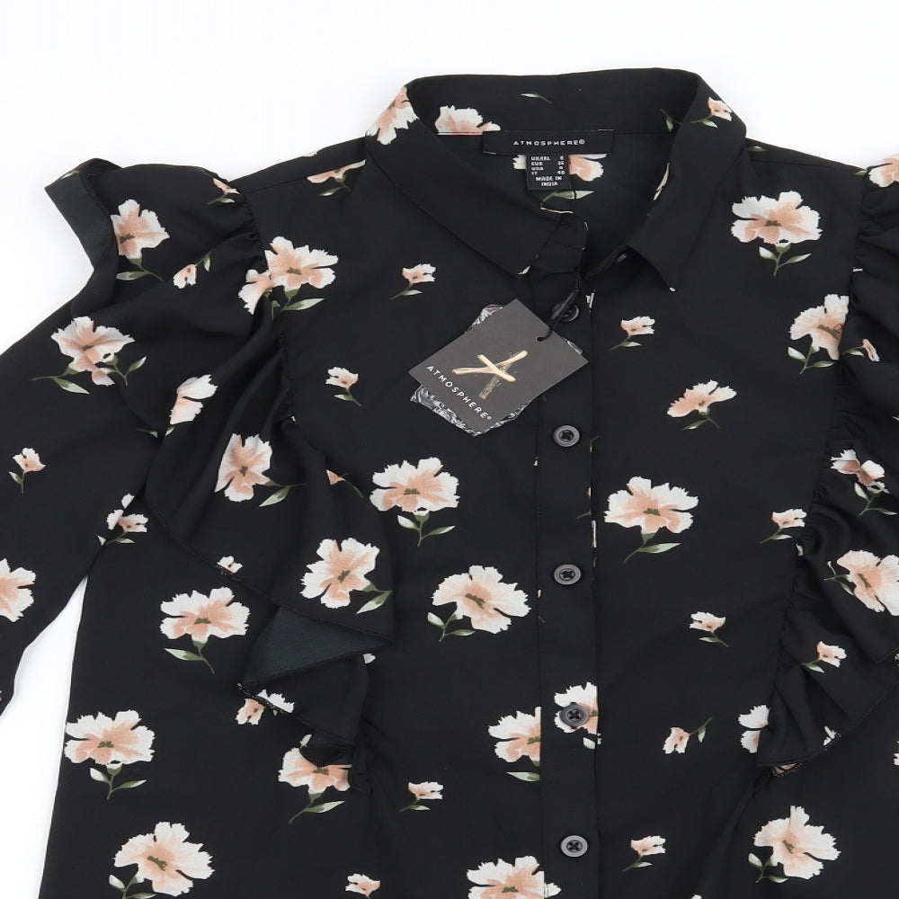 Atmosphere Womens Black Floral  Basic Blouse Size 8